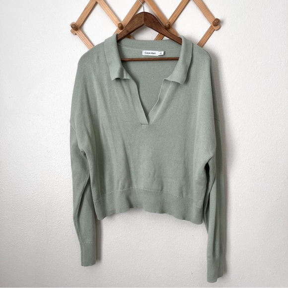Calvin Klein Cotton V-Neck Sage Green Sweater Size Large - Picture 2 of 6